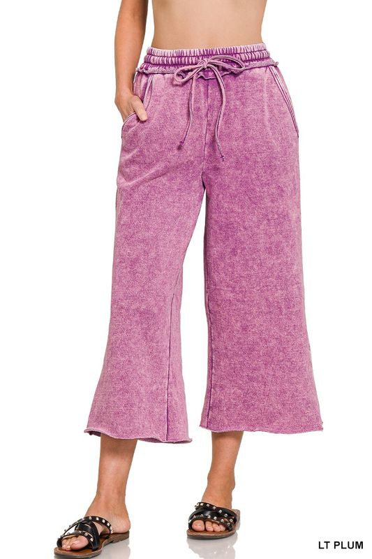 Acid Plum Fleece Palazzo Sweatpants With Pockets