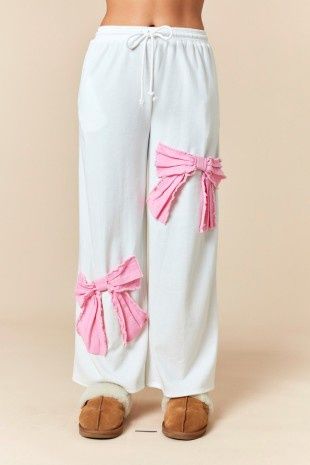 Frayed Denim Bow Patch French Terry Track Pants