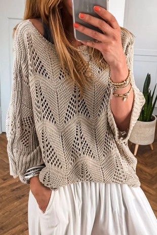 Hollow Out Knit 3/4 Sleeve Casual Sweater
