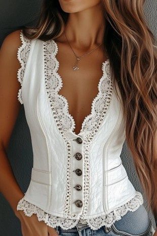Lace Trim Sleevless Vest