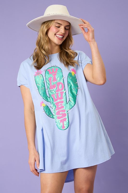 Cotton Jersy Loose Fit Dress With Wild Cactus