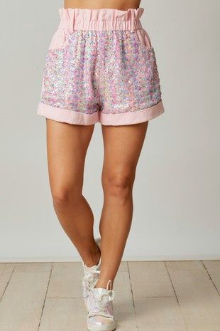 Twill/Sequins Mixed Paper Bag Short