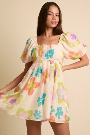 Short Sleeve Bubble Sleeve Mini Dress