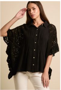 Botton Down Collor Top With Contrast Fabric