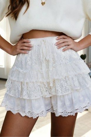 Lace Ruffle Drawstring Elastic Waist Shorts