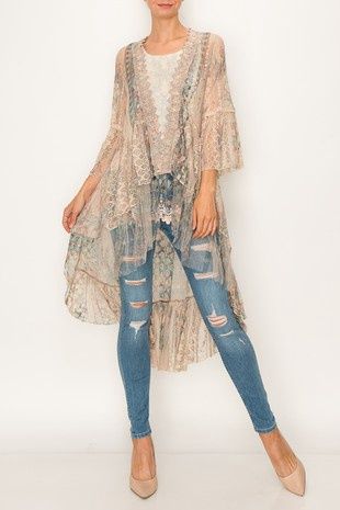 Turquoise Tulle Long Cardigan