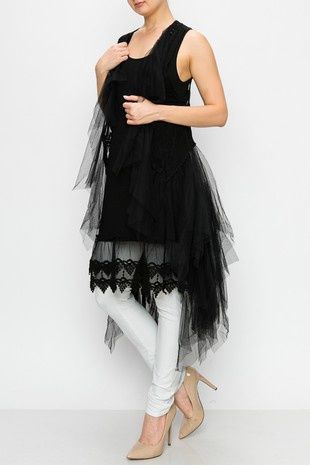 Long Tulle Black Cardigan