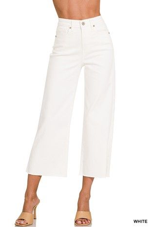 High Rise Wide Leg White Denim Pants