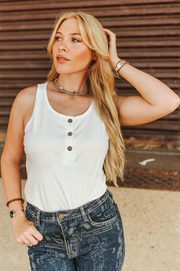 Ivory Sleeveless Button Up Tank Top