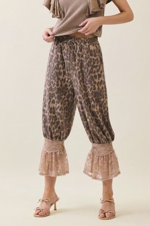 Animal Leopard Print Lace Bloomer Pants
