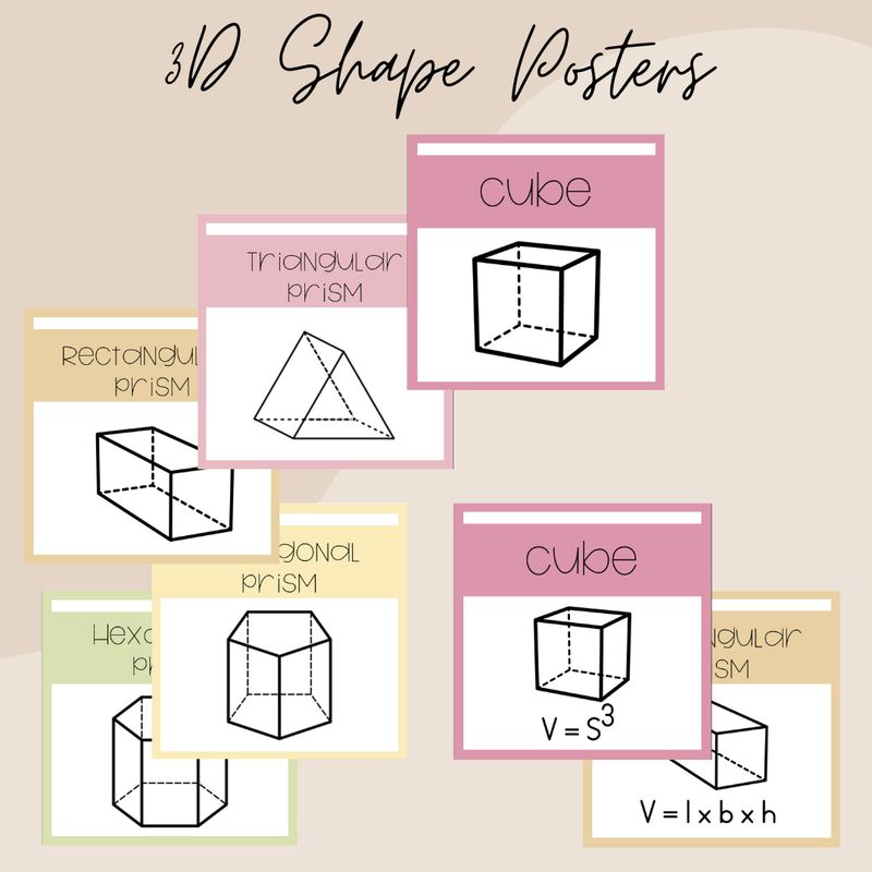3D Shapes and Volume Formulas Posters