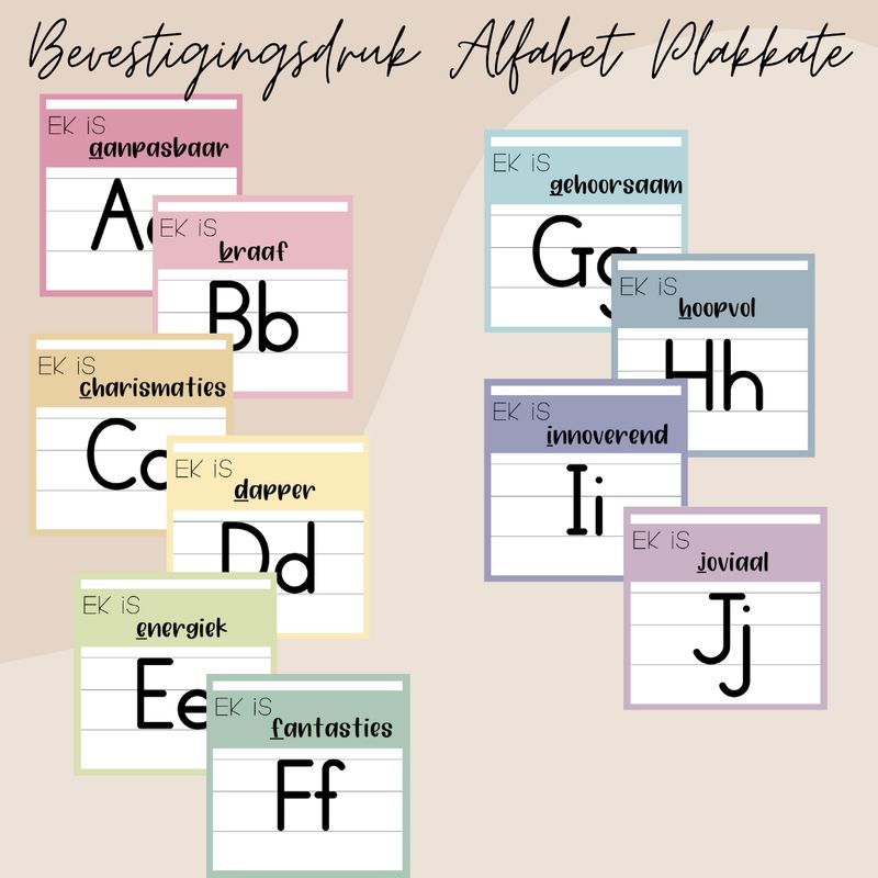Bevestigingsdruk Alfabet Plakkate