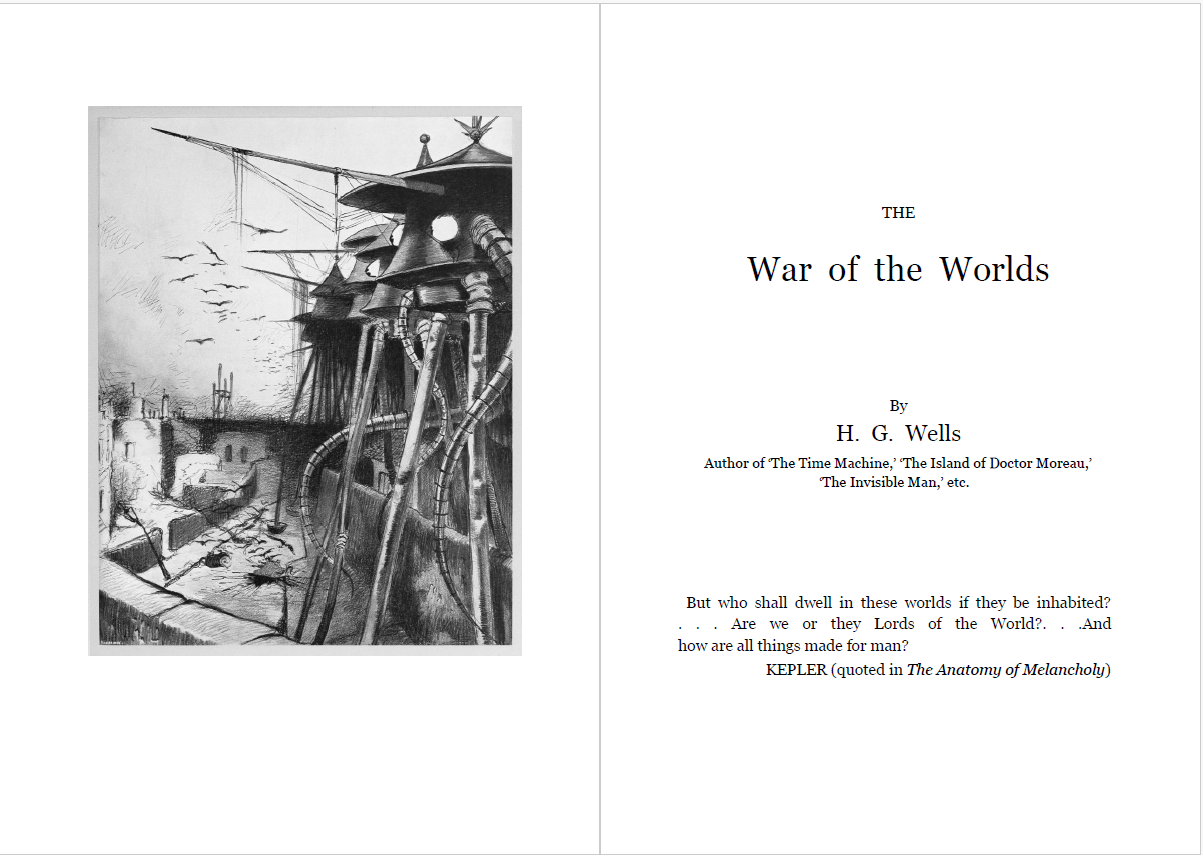 Book in Sheets - War of the Worlds - By H. G. Wells