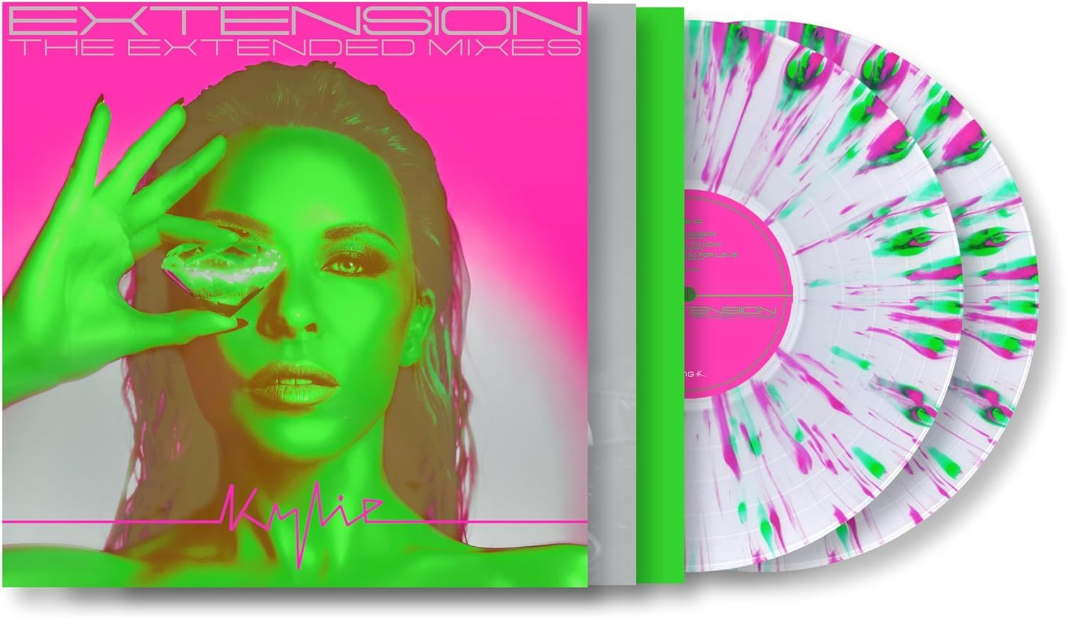KYLIE MINOGUE Extension (The Extended Remixes) Clear with Neon Pink and Green Splatter 45RPM 2LP NEW &amp; SEALED