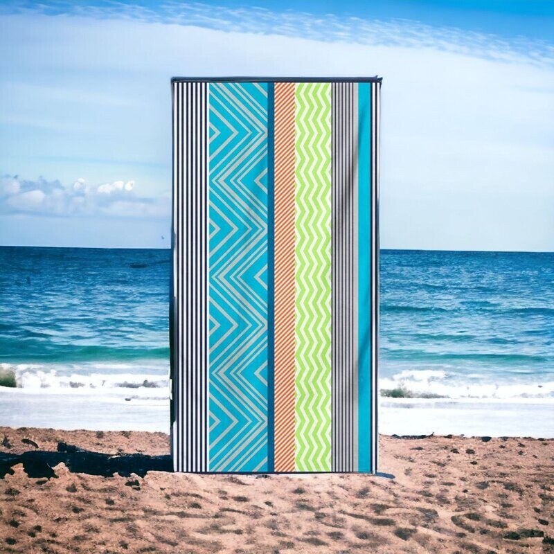 Toalla de Playa y Piscina 100% Algodón, Doble Cara (Rizo y Aterciopelada), 90x175 cm, Diseños Rayas/Zigzag, Verano - Muy adsorbentes-DUBAI-9604