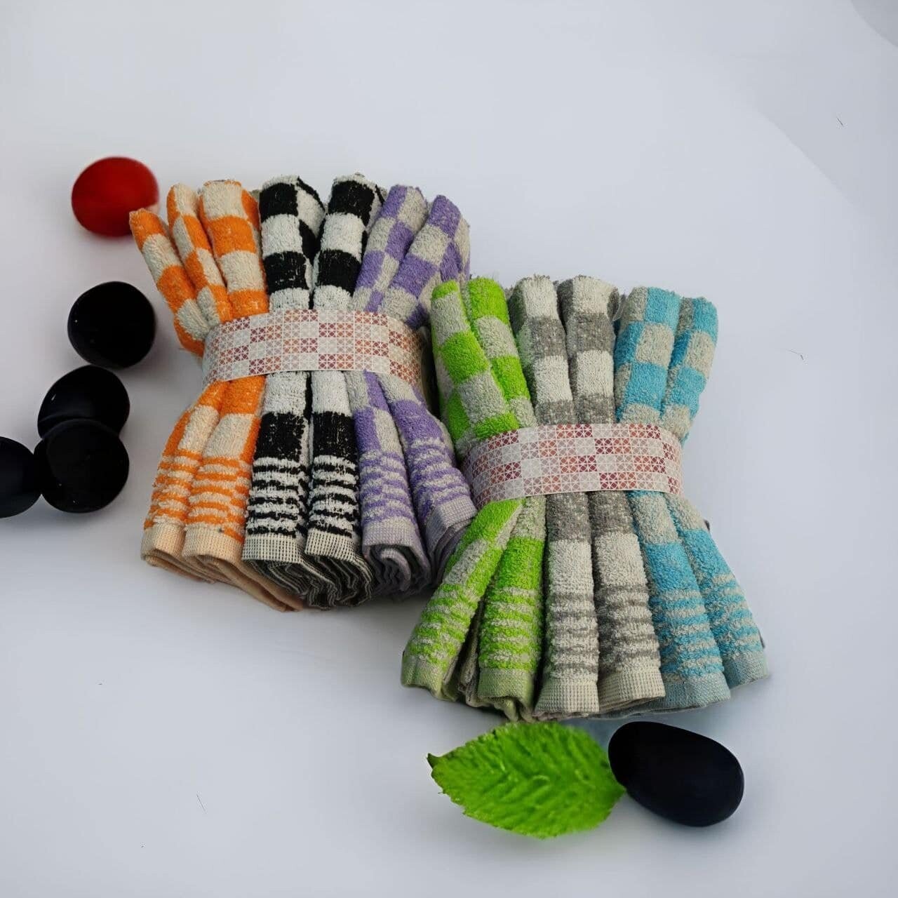 Trapos de cocina rizo set de 6 o 12 piezas paños de colores surtidos modelo Parchís de 50 x 50cm fabricados en Portugal.