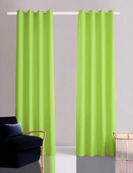Cortina Salón, Dormitorio, diseño en Liso en Verde Lima Semi Translúcidas con 8 Ojales Medidas Paneles de 140 x 260 cm.