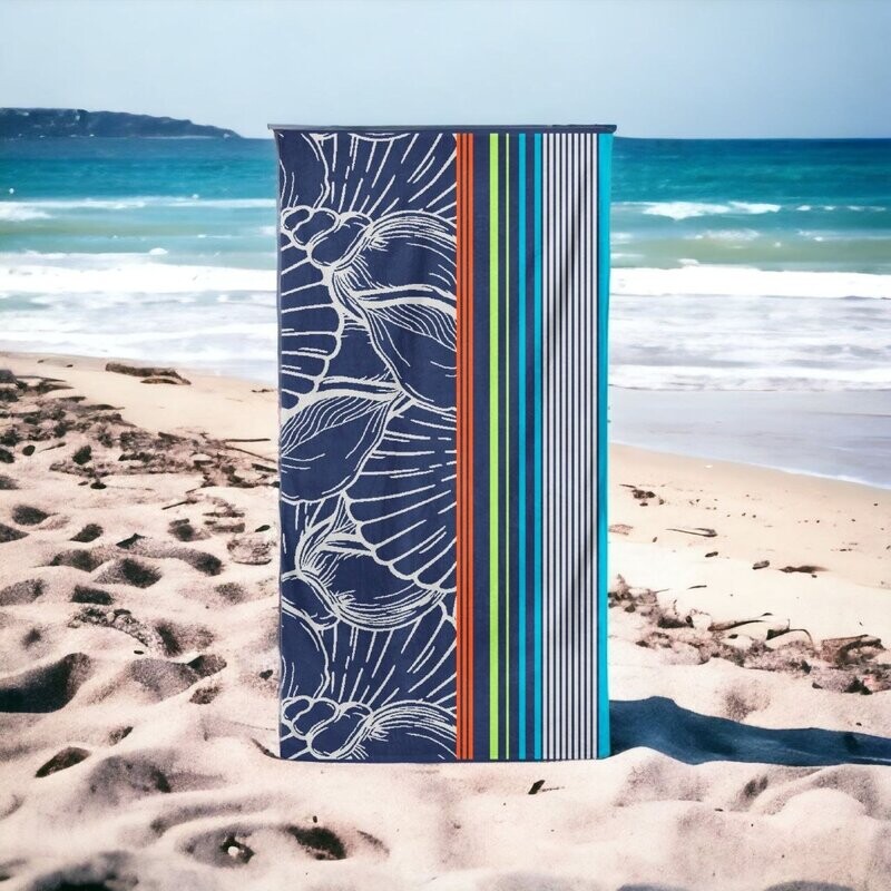 Toalla de Playa y Piscina100% Algodón, Doble Cara (Rizo y Aterciopelada), 90x175 cm, Diseños Rayas y hojas, Verano - Muy adsorbentes-DUBAI-9607.