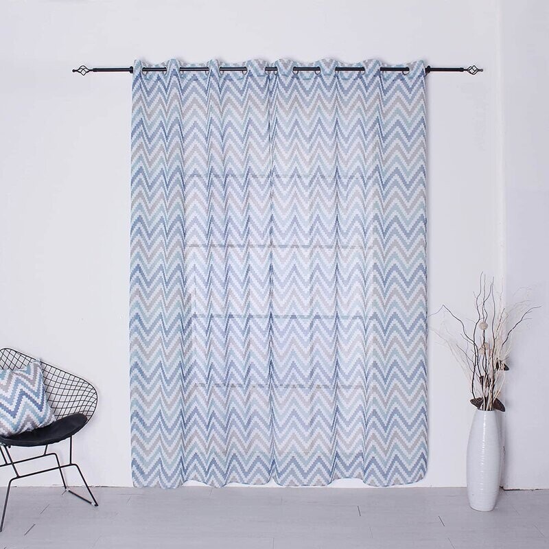Visillos translúcido cortina estampado, salón dormitorio estampado color multicolor azules es con 8 Ojales de acero.