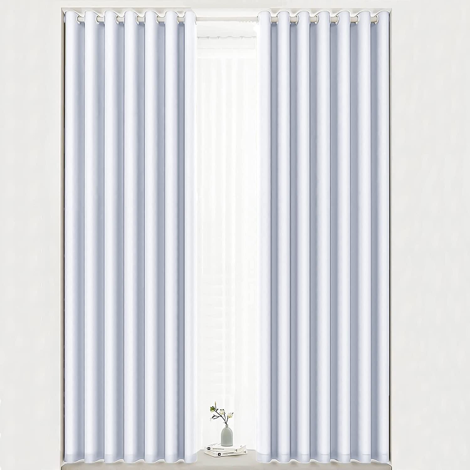 Cortina Opaca Lisa Suave, ventanas, Sala, Salón ,Dormitorio en Gris perla con 8 Ojales de Acero Paquete 1 Piezas de 140x260cm.