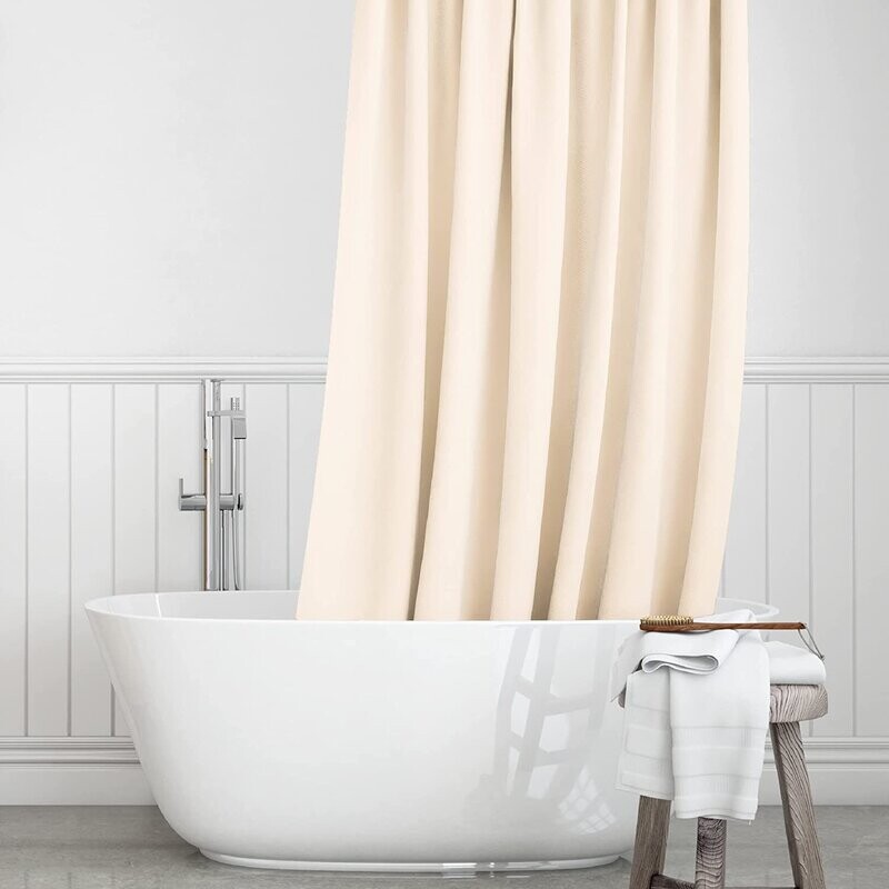 Cortina de baño impermeable y bañera , Resistente al Moho, Anti Moho y Impermeables 100% Polyester Modelo, Lisa en Beis.