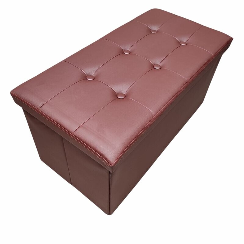 Baúl Puff pulí piel Taburete para almacenaje Plegable en Chocolate, 76 x 38 x 38 cm.