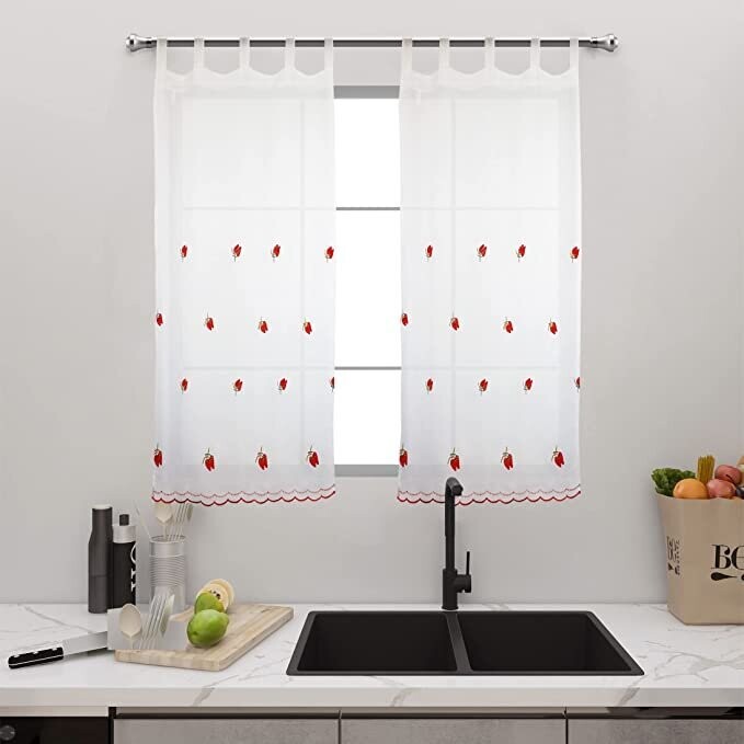 Visillos cocina para ventana y puerta de 1 metro de ancho con dos alturas modelo: fresa.