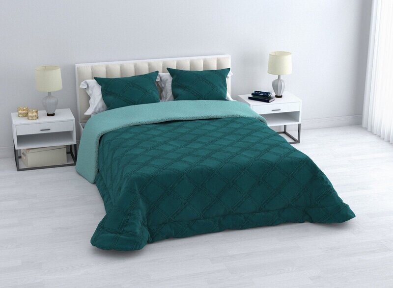 Edredón Visón Sherpa Cama 90-150cm Azul Aqua: Diamond Tacto Peluche, Sherpa Interior, 600grs Gramaje, 260cm Largo + Fundas Almohadas Regalo 50x70cm.