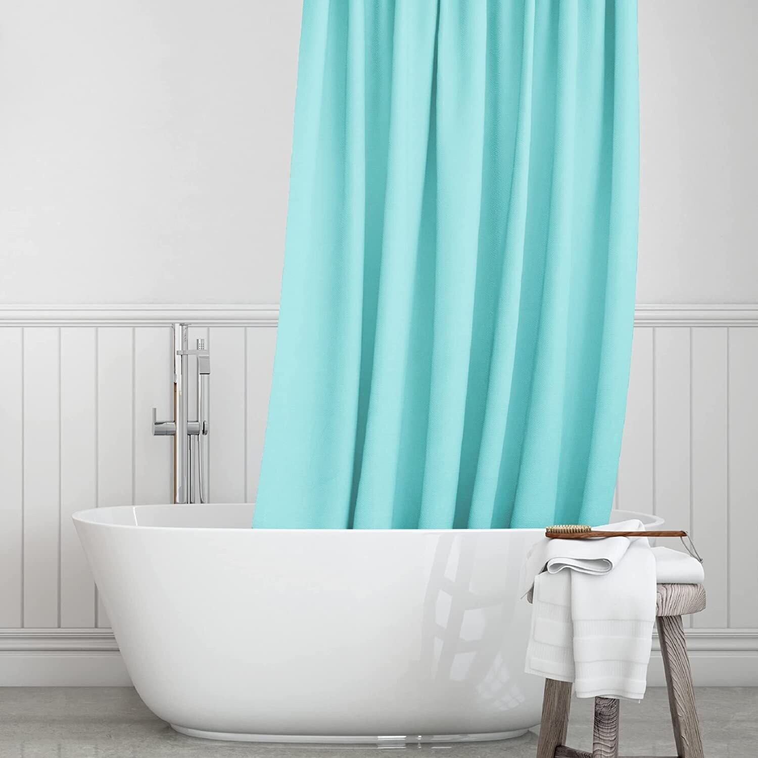 Cortina de baño impermeable y bañera , Resistente al Moho, Anti Moho y Impermeables 100% Polyester Modelo, Lisa en Verde Aqua.