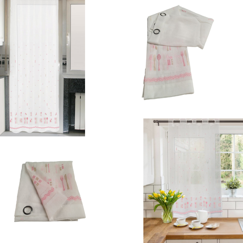 Cortinas de cocina confecionadas lista para corgar Visillos.en ventana y puerta , en Rosa claro 2 altura-Cubiertos.