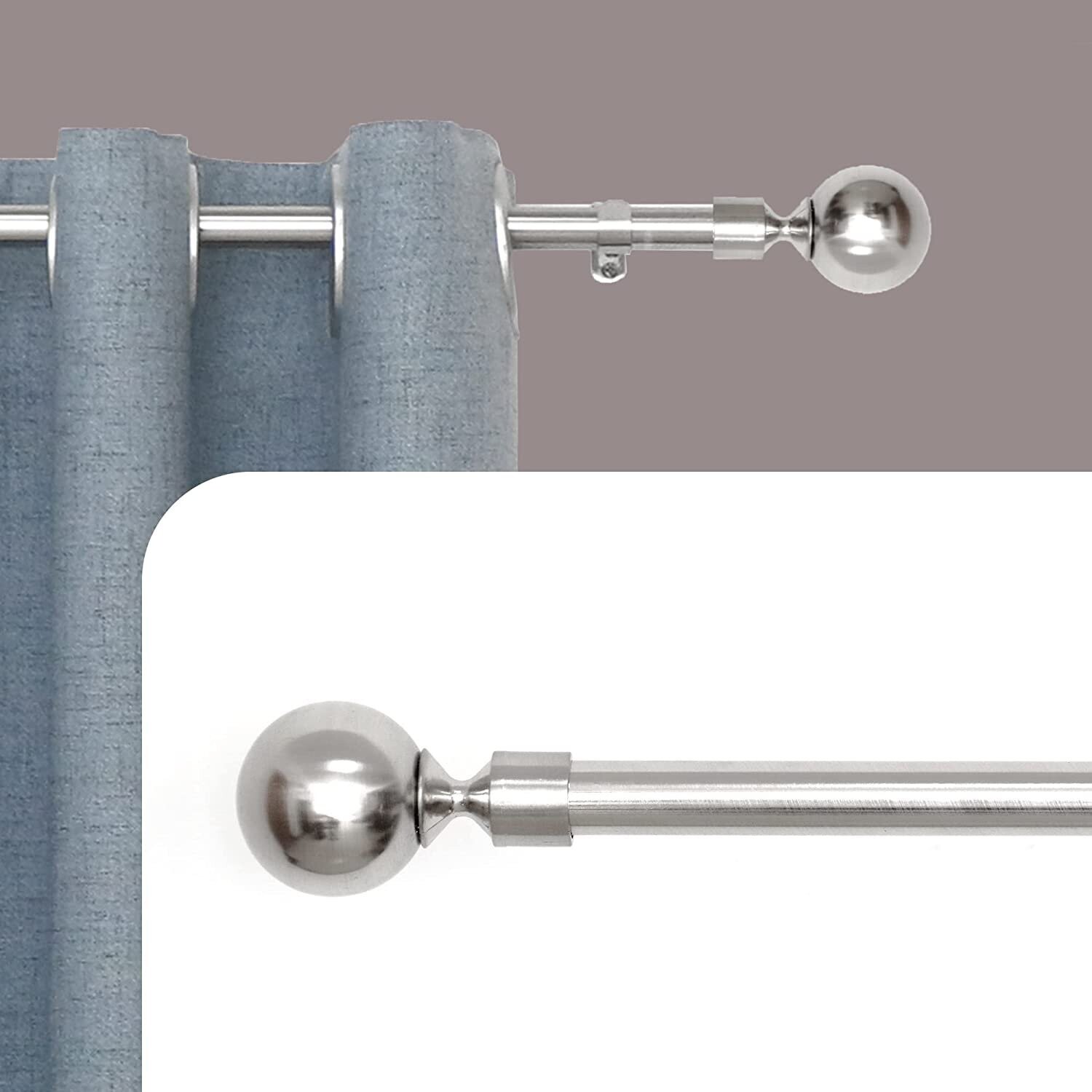 Barras extensibles para Cortina con terminales en Estilo de moderno M-bola incluye Soportes y extensible barra de 19-16 mm de grosor de fácil instalación Color acero, plata.