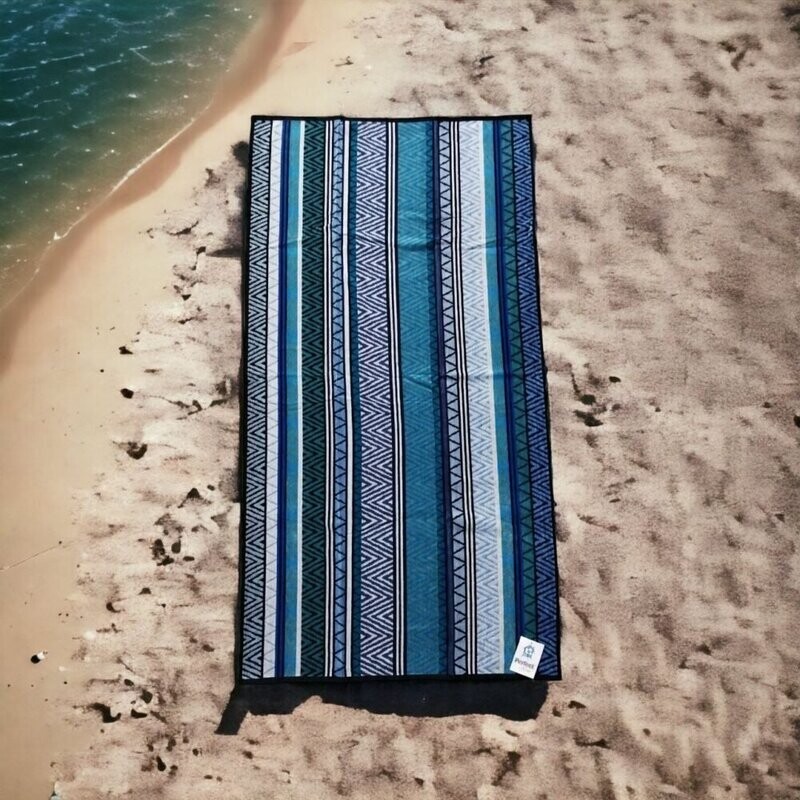 Toalla de Playa y Piscina 100% Algodón, Doble Cara (Rizo y Aterciopelada), 90x175 cm, Diseños Rayas/Zigzag, Verano - Muy adsorbentes-DUBAI-9608.