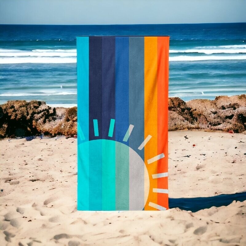 Toalla de Playa y Piscina100% Algodón, Doble Cara (Rizo y Aterciopelada), 90x175 cm, Diseños Rayas, sol, Verano - Muy adsorbentes-DUBAI-9611.