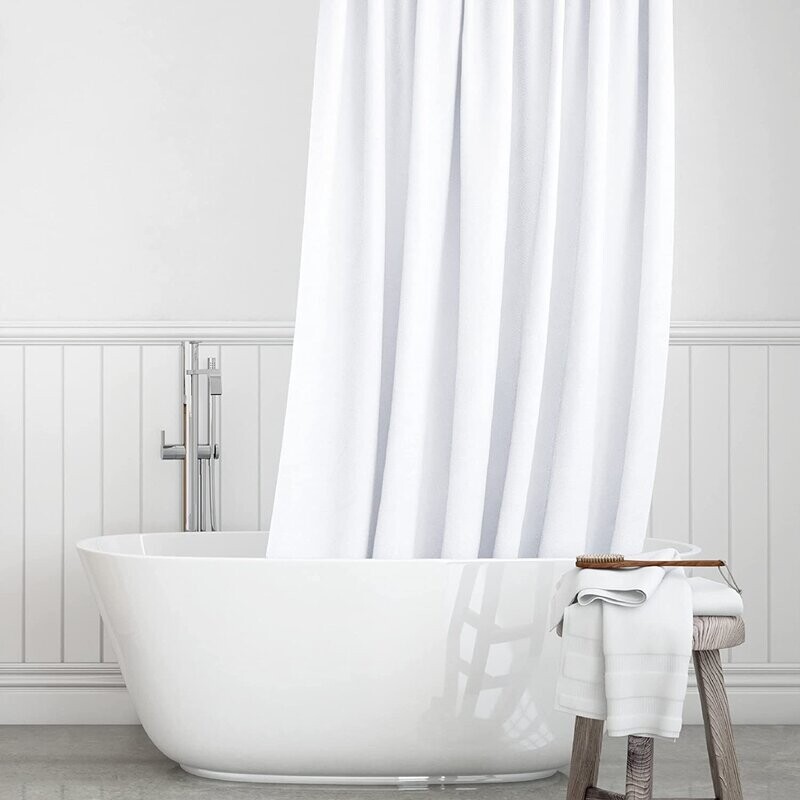 Cortina de baño impermeable y bañera , Resistente al Moho, Anti Moho y Impermeables 100% Polyester Modelo, Lisa en Blanco.