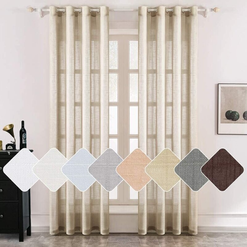 Cortinas rustica para, sala ,ventanas puertas de salón dormitorio visillos, color beis claro Medida 140x260cm.