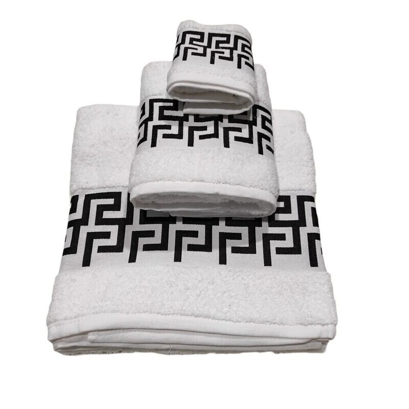 Toallas de baño en Blanco y negro, set 3 Piezas 100% algodón Portugués ,Gran absorción,500 g/m2,súper Suave.