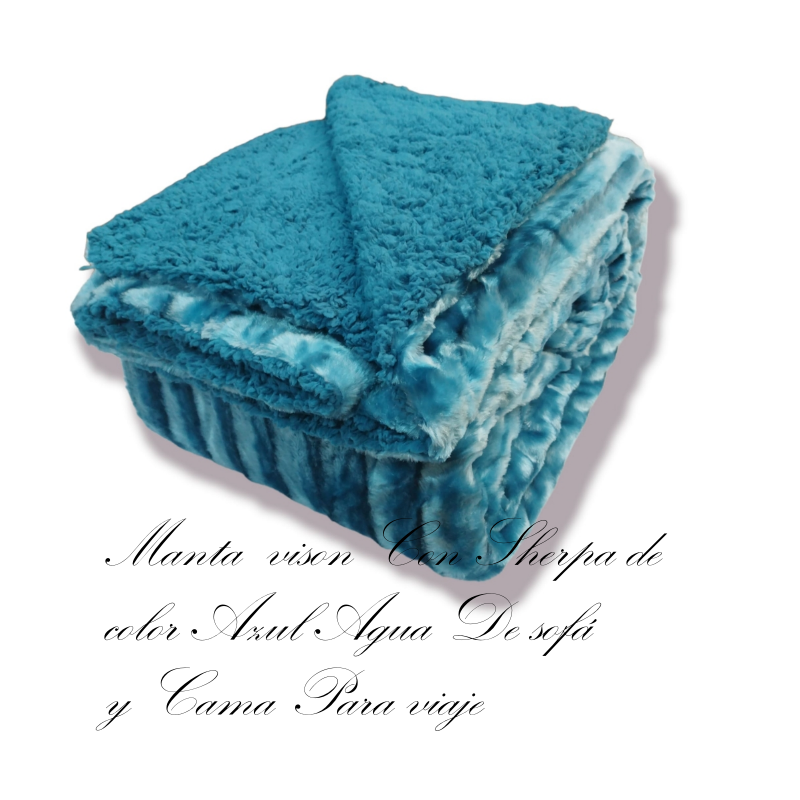 Manta de sofá de visón de pelo con sherpa De color para cama calentita y mimosa decorativa las mejores compañera viaje son decorativa mimosa en 3 Tamaños Color Azul agua.