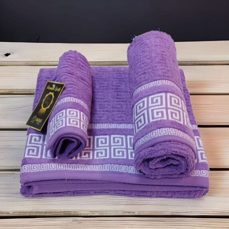 Toallas de baño de 100% algodón Portugués de alta calidad gruesas y duraderas de 600g Modelo Grego Color Violeta.