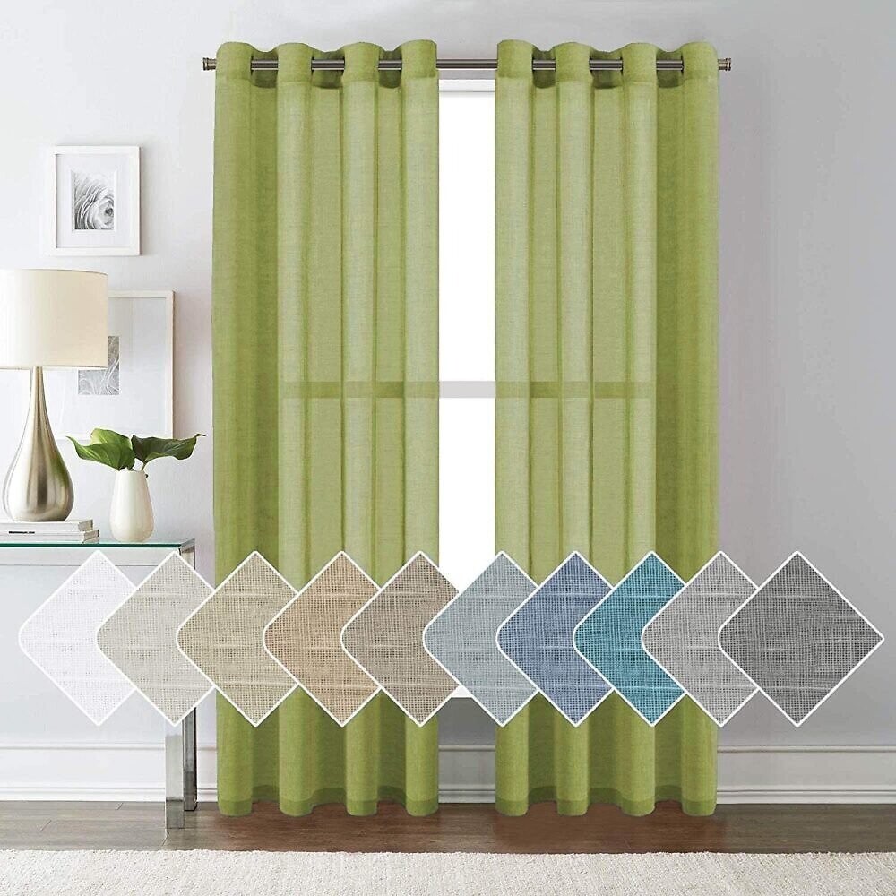 Visillos translúcida cortinas para ventanas ,puertas de salón, habitación, dormitorio, terraza, 100% polyester, color verde olivo, (I-0575),Medidas 145x260 cm