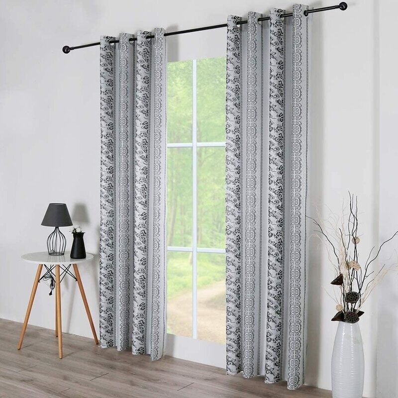 Cortinas para salón gris con negro para Dormitorio Habitación comedor ,8 Ojales redondos de 4 cm en cada cortina.