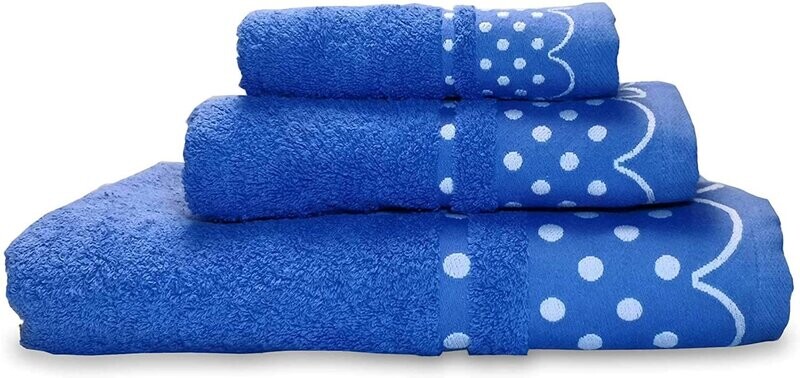 Toallas de Baño en Azul 100% algodón portugués Rizo Gran absorción 500g, Set 3 Piezas.