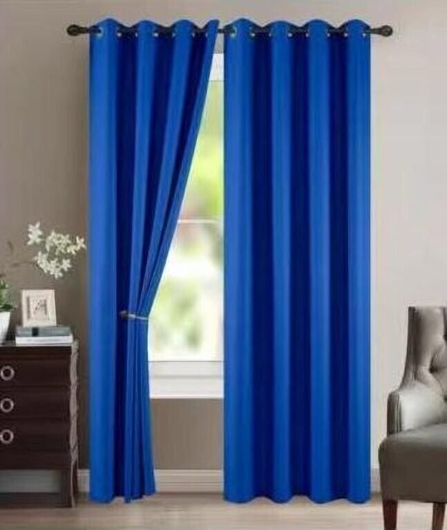 Cortina de tela semi opaca en lisa color/ Azulón para salón ,dormitorios, sala con 8 ollas de acero.