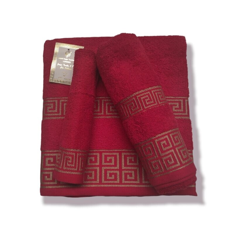 Toallas baño juego de 3 Piezas algodón 100% rizo 500gr, modelo Londres color Rojo hecho en España..