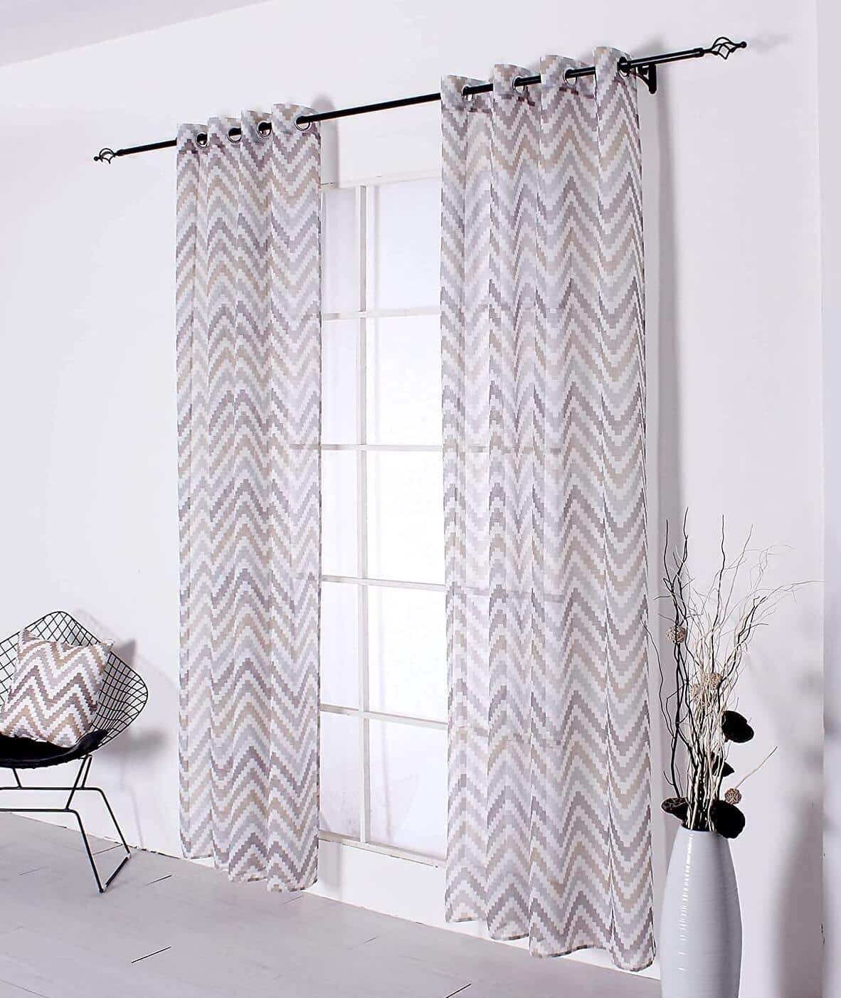 Visillos translúcido cortina estampado, salón dormitorio estampado color  multicolor marrón es con 8 Ojales de acero.