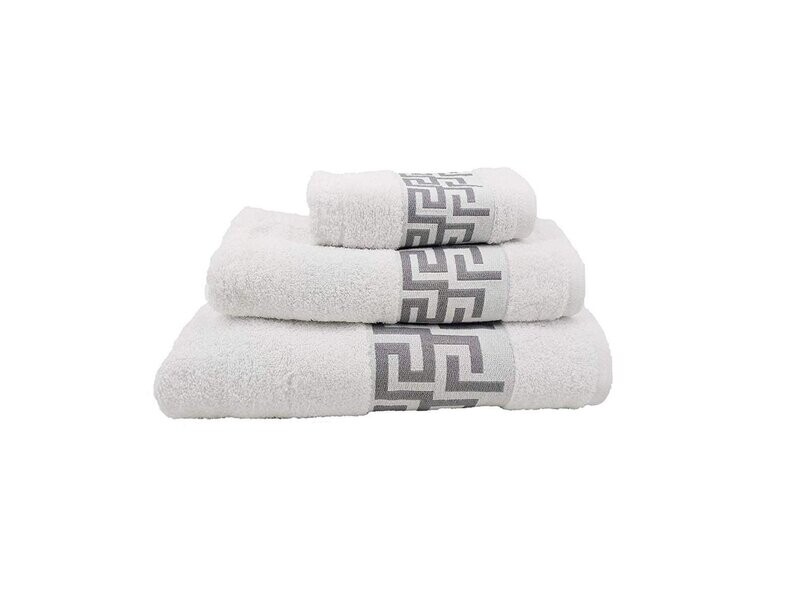 Toallas de baño en Blanco y Gris, set 3 Piezas 100% algodón Portugués ,Gran absorción,450 g2,/m2 súper Suave.