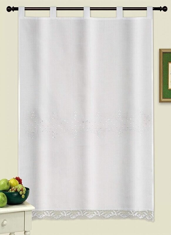 Cortina cortas de cocina y baño Modelo (1041) bordada, clásica de las de toda la vida, Bordados y encaje Floral decorativo, máxima calidad y muy duradera. No te dejes engañar por las cortinas de calid