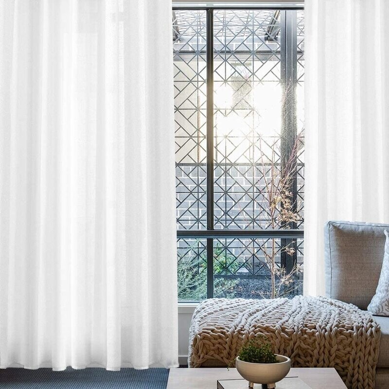 Cortinas translúcida,visillos en blanco para ventanas, puertas de, salón ,habitación ,dormitorio, sala, con 8 ollos de acero medidas 140x260cm.