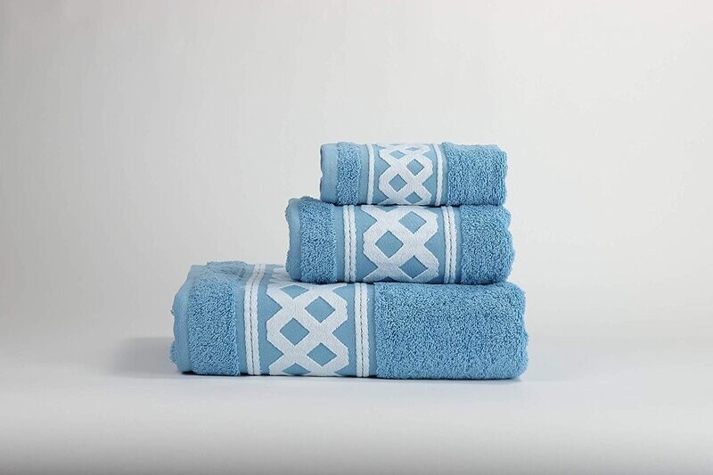 Toallas de baño en Azul , 3 Piezas Amazonas 100% algodón Hecho EN Portugal, Gran absorción, 500 g / m2, súper Suave.