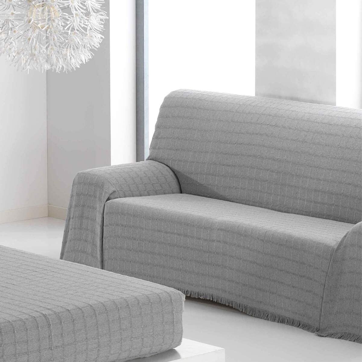 Cubre sofá Multiusos, jarapas algodón Espiga tejido: 80% Algodón, 20% Poliéster Fabricado en España Tono Gris perla.