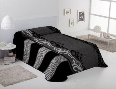 Manta sofá de Terciopelo de Poliéster 220 x 240 cm-Greca en negro - El Lujo y Confort que Necesitas para Camas de 135 y 150 cm